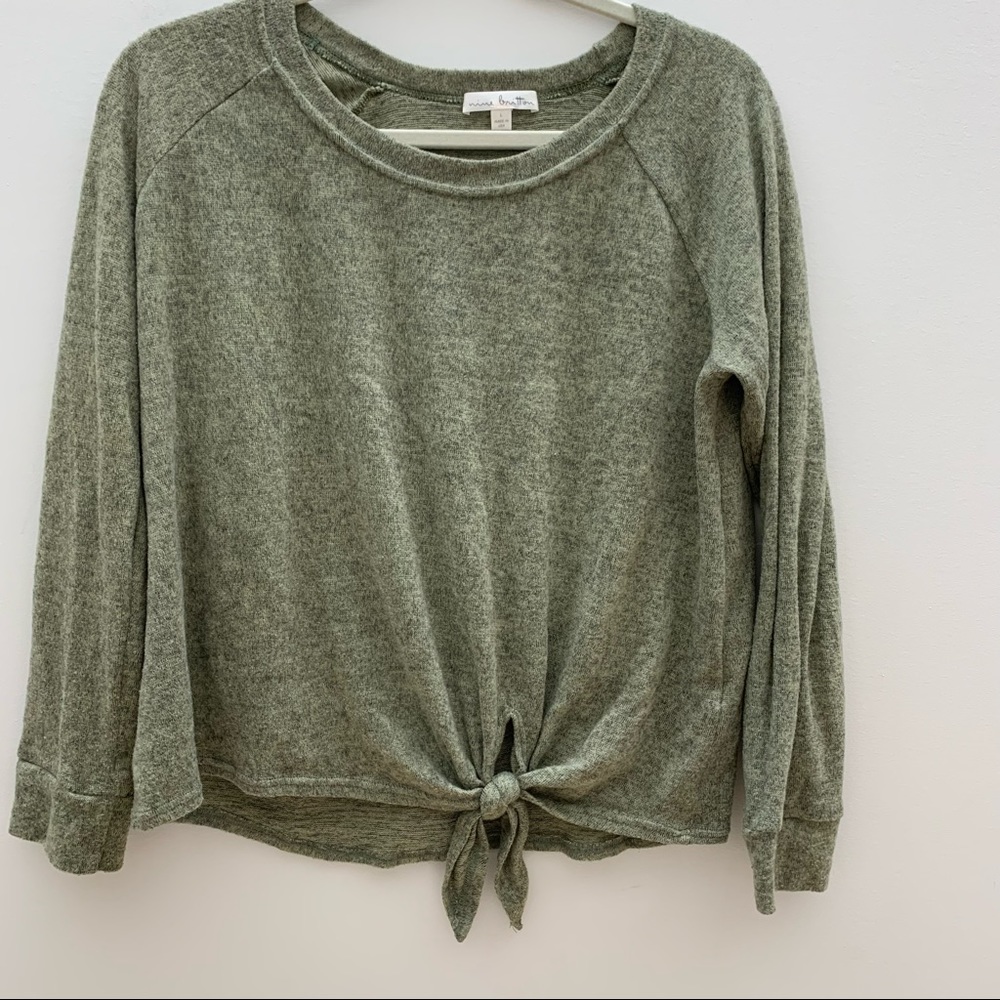 Nine Britton Front Knot Sweater Heather Green L